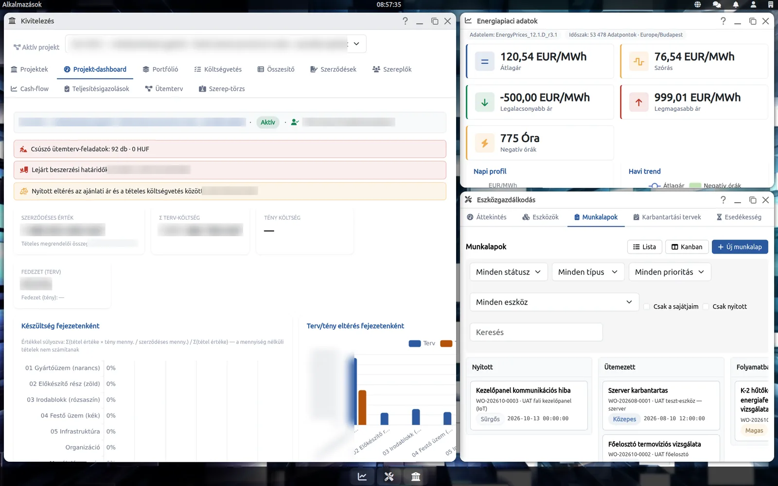 Spațiul de lucru OrigSmart WebOS cu trei ferestre de aplicații deschise